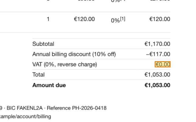 Reverse-charge VAT amount located and highlighted on the invoice